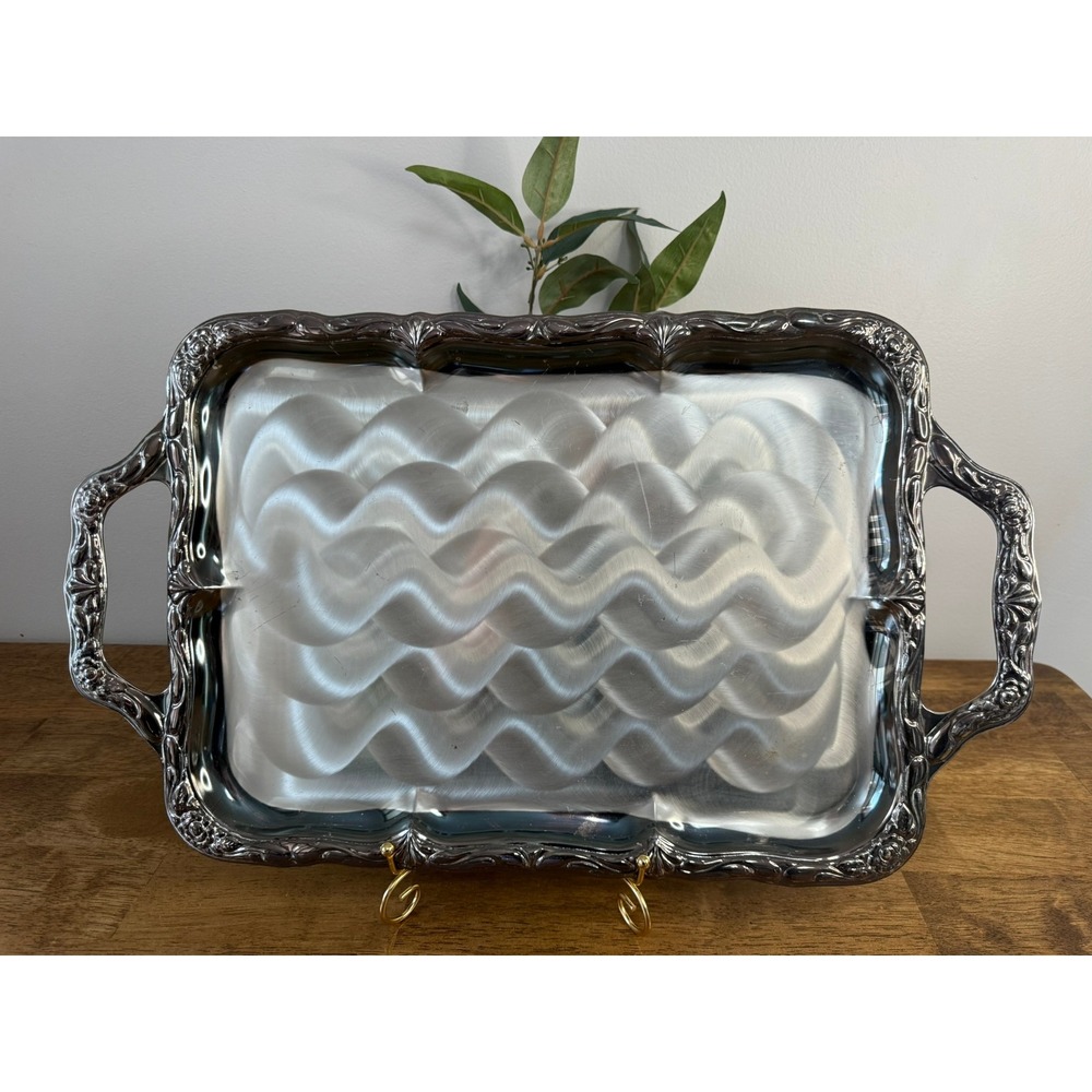Vintage Star Silver Plated Steel Serving Tray Large Handled Rococo Bar Cart